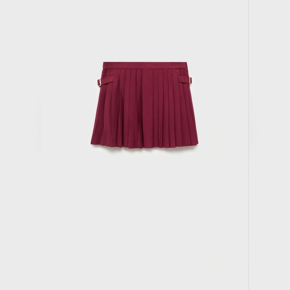 Mango Pleated skirt with buckles Maroon - Picture 3 of 8